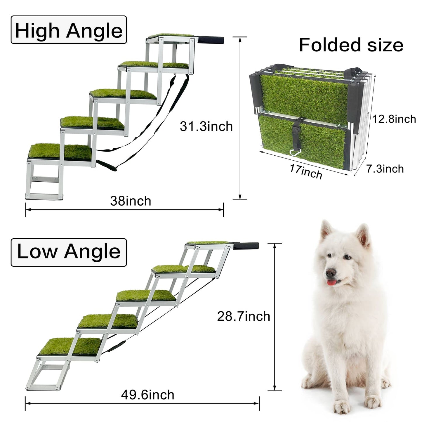 Heavy-Duty Outdoor Pet Ladder | Non-Slip Artificial Grass Stairs for Cars, Trucks & SUVs | Foldable, Portable & Sturdy Dog Ramp