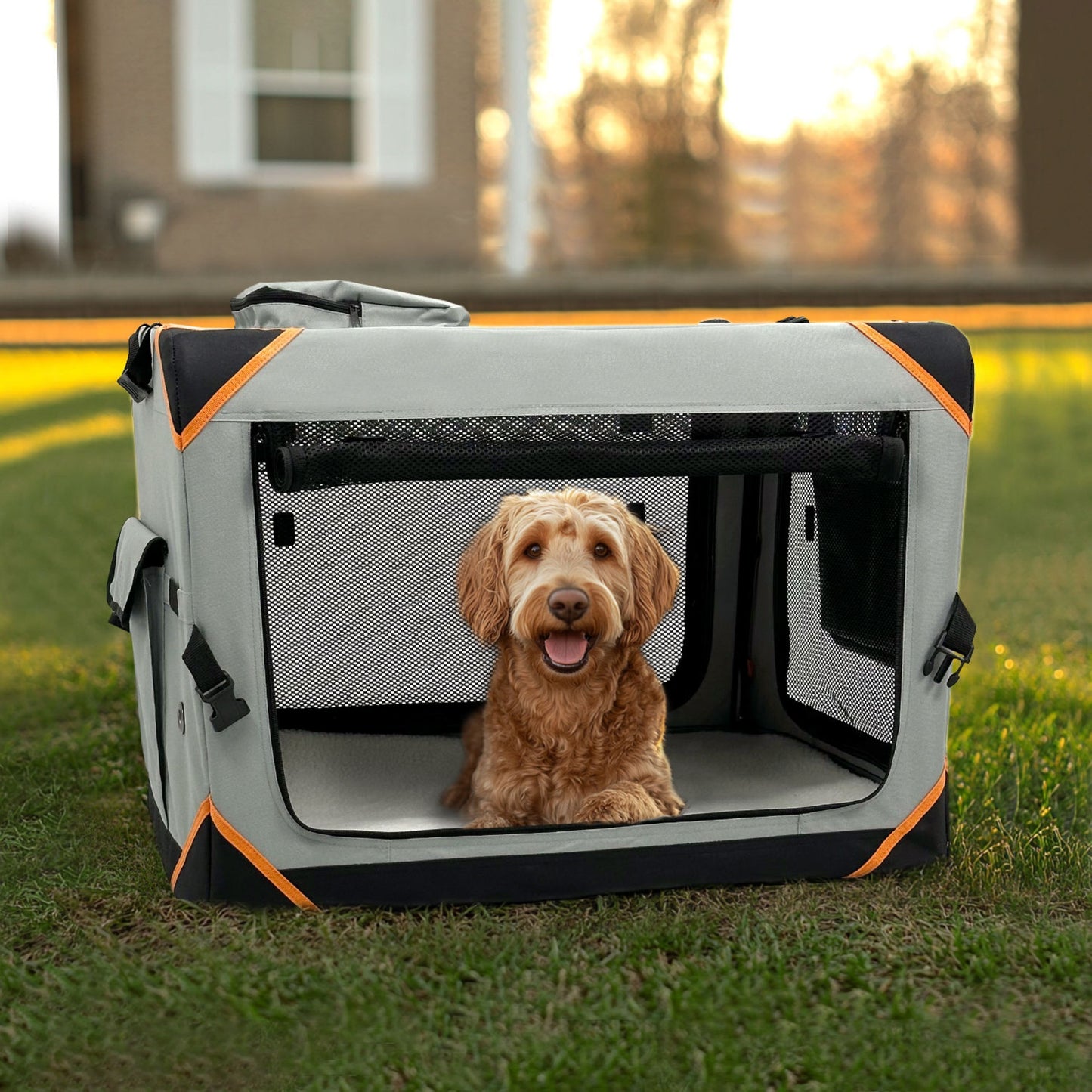 Foldable Outdoor Car Pet Crate | Extra Large Portable Dog Travel Kennel | Collapsible Cat & Dog Carrier for Car, Home & Outdoor Use