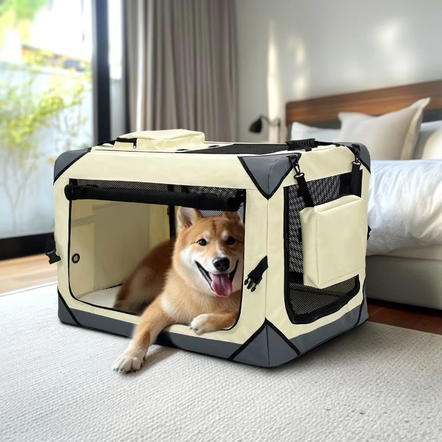 Foldable Outdoor Car Pet Crate | Extra Large Portable Dog Travel Kennel | Collapsible Cat & Dog Carrier for Car, Home & Outdoor Use