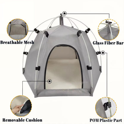 Cozy Winter Cat Tent Bed | Oxford Fabric Semi-Enclosed Indoor Pet House with Removable Cushion | Warm & Durable Pet Shelter for Cats & Small Dogs
