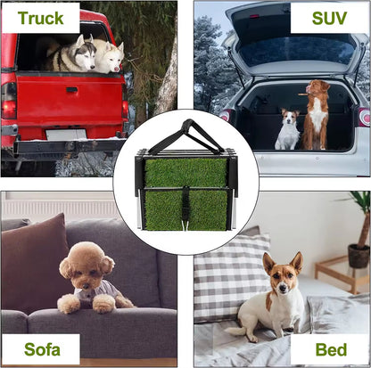 Adjustable Pet Dog Ladder Ramp for Large Dogs | Artificial Turf, Non-Slip Steps, Portable, and Foldable for Cars, SUVs, and Trucks