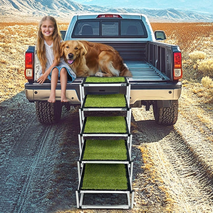 Adjustable Pet Dog Ladder Ramp for Large Dogs | Artificial Turf, Non-Slip Steps, Portable, and Foldable for Cars, SUVs, and Trucks