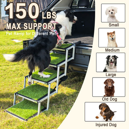 Adjustable Pet Dog Ladder Ramp for Large Dogs | Artificial Turf, Non-Slip Steps, Portable, and Foldable for Cars, SUVs, and Trucks