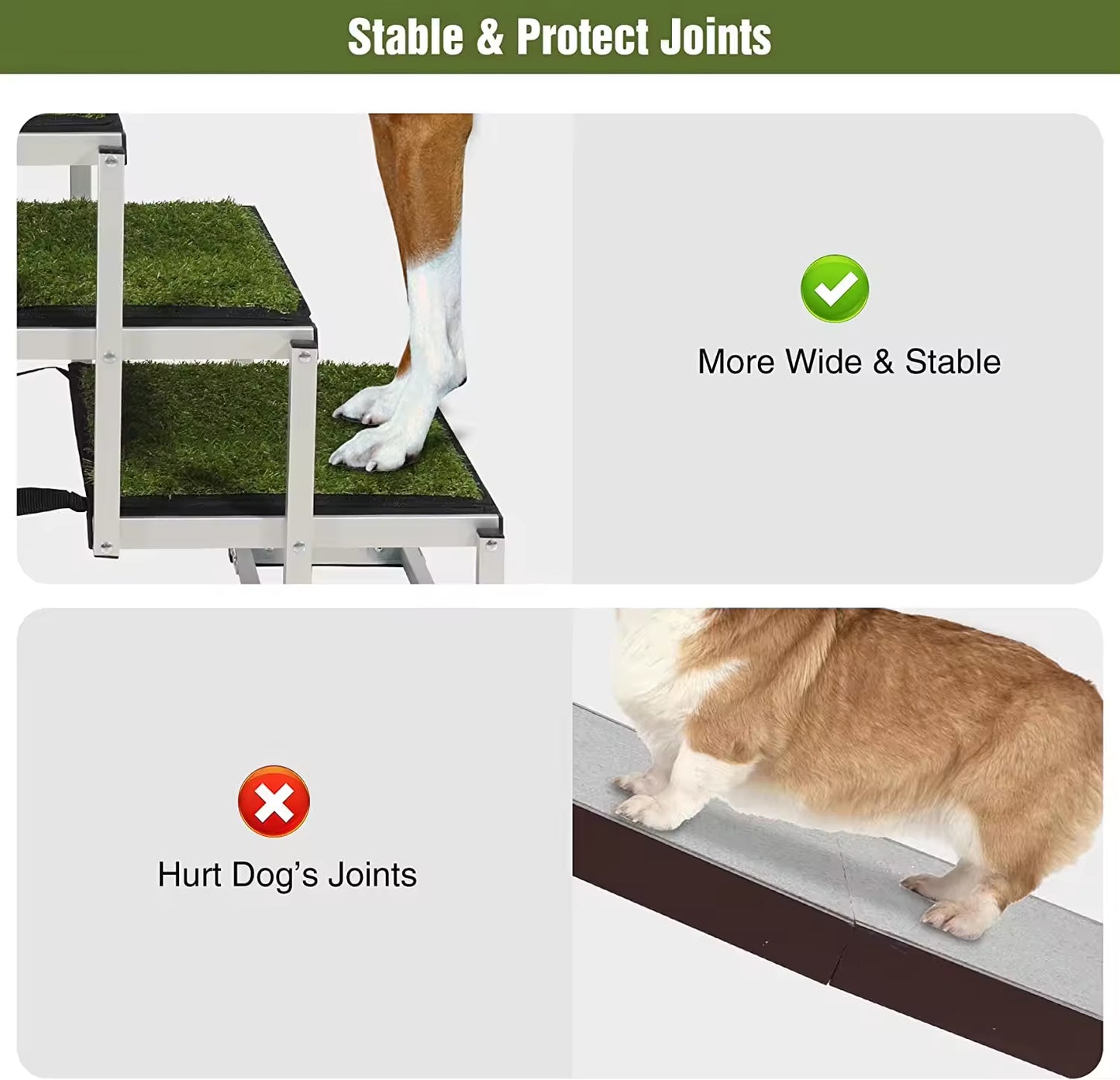 Adjustable Pet Dog Ladder Ramp for Large Dogs | Artificial Turf, Non-Slip Steps, Portable, and Foldable for Cars, SUVs, and Trucks