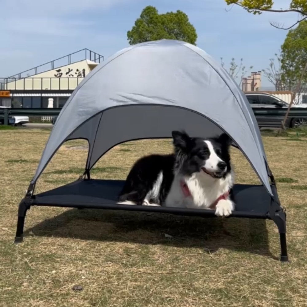 Elevated Outdoor Dog Tent Bed with Shade Canopy | Foldable Cooling Pet Cot for Medium & Large Dogs | Breathable & Durable Camping Pet Lounger