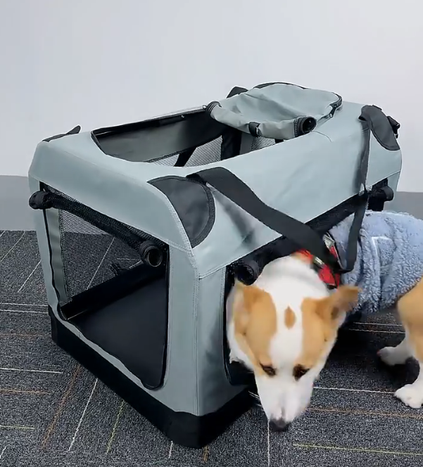 Breathable Foldable Pet Travel Carrier | Large Portable Dog & Cat Crate for Outdoor Trips & Car Use
