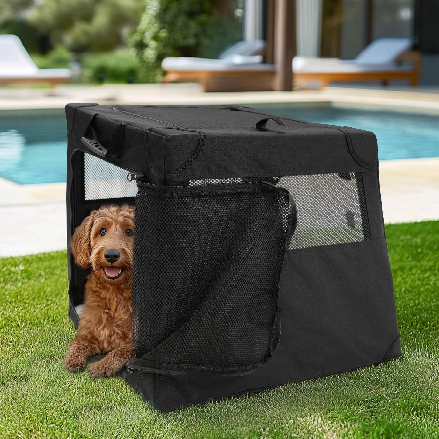Foldable Car Dog Carrier | Breathable Travel Pet House for Small & Medium Dogs | Portable Indoor Outdoor Pet Crate with Soft Mat