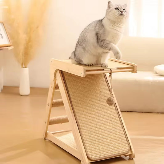 Vertical Sisal Cat Scratcher with Bed | Solid Wood Cat Tree Tower with Hammock & Ramp | Durable Multi-Functional Cat Furniture – Space Saving Design
