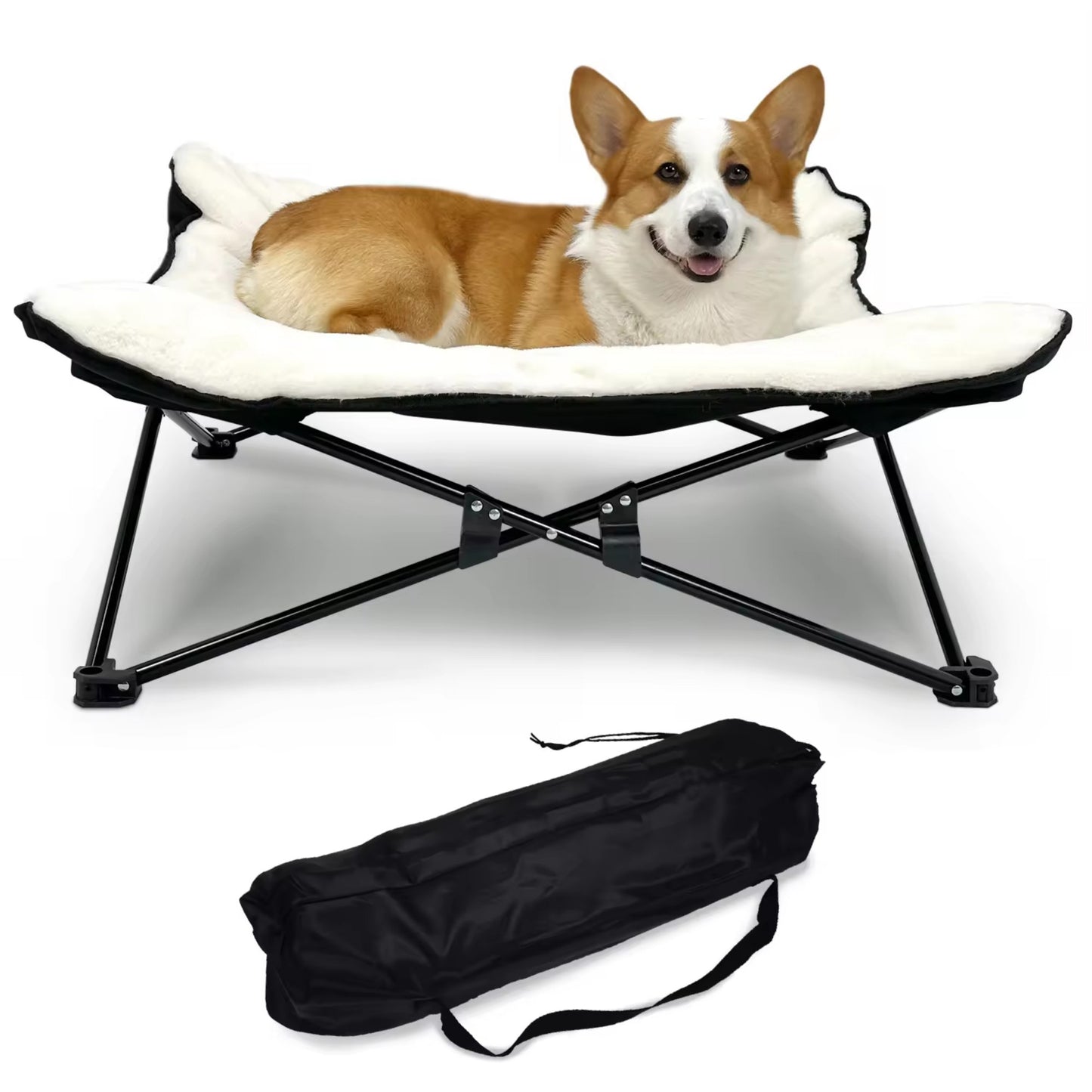Winter Cozy Elevated Dog Bed | Portable & Foldable Plush Pet Bed | Removable & Washable for Small & Medium Dogs