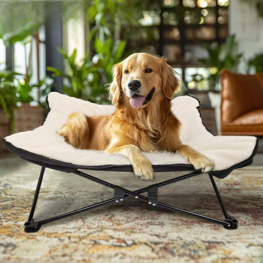 Winter Cozy Elevated Dog Bed | Portable & Foldable Plush Pet Bed | Removable & Washable for Small & Medium Dogs