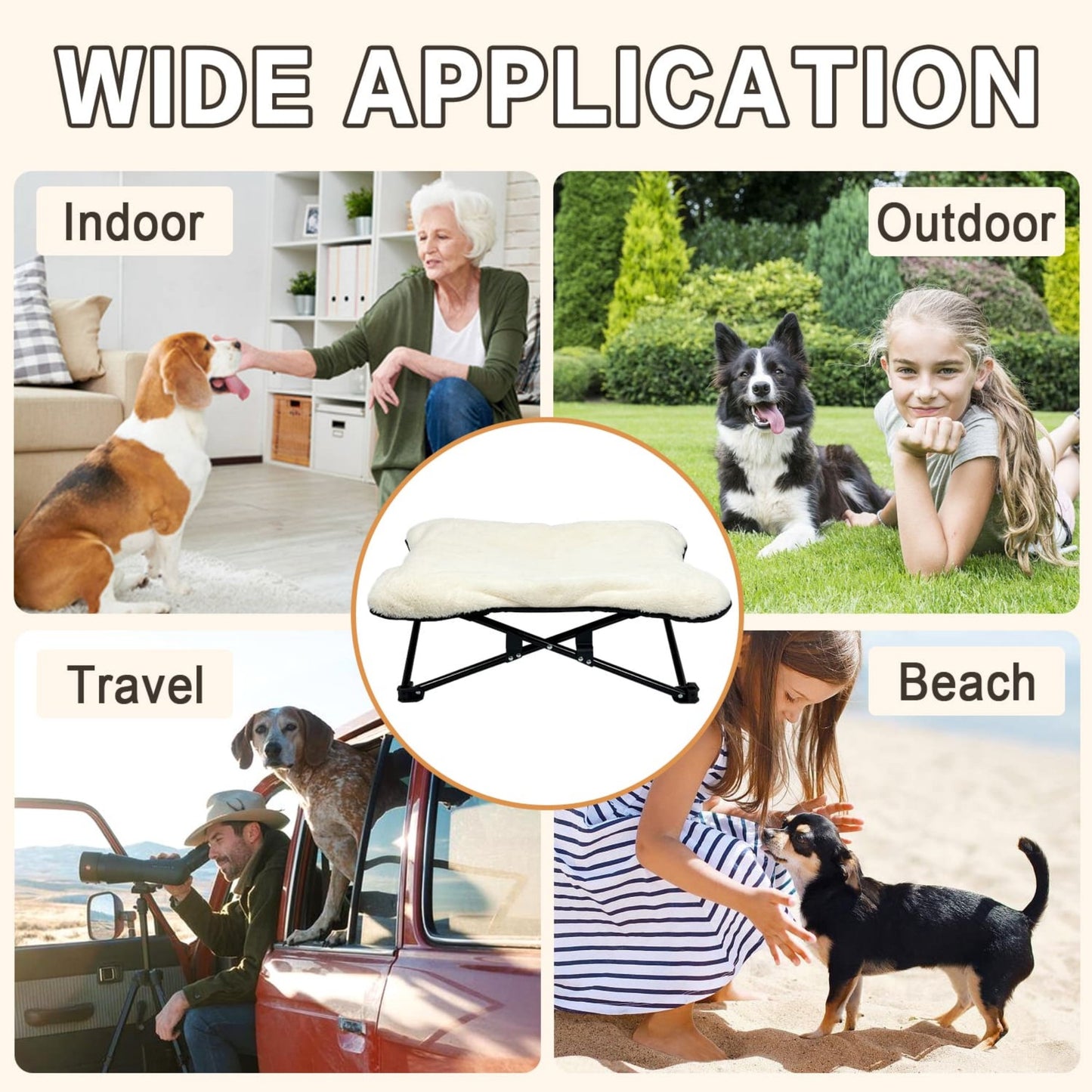 Winter Cozy Elevated Dog Bed | Portable & Foldable Plush Pet Bed | Removable & Washable for Small & Medium Dogs