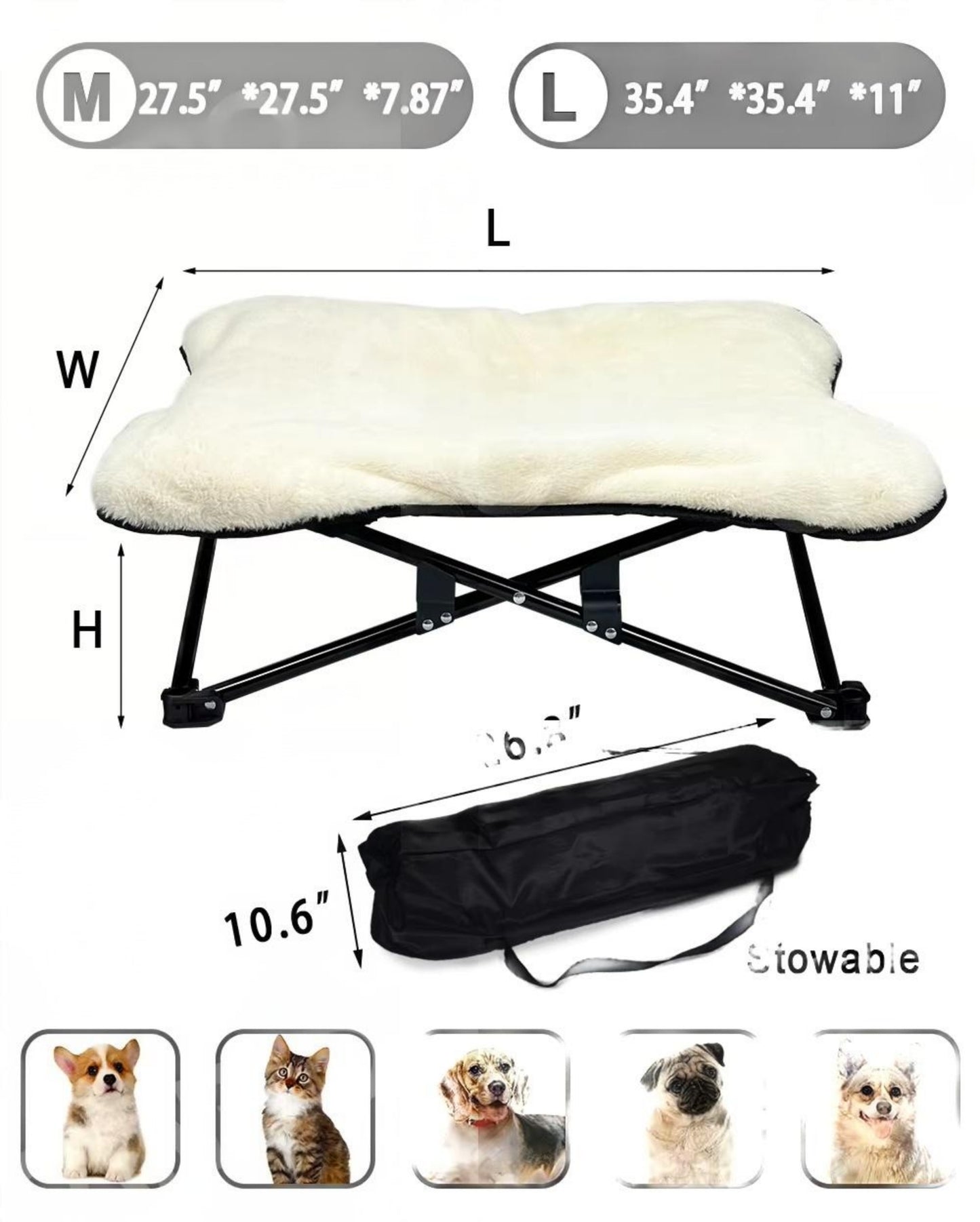 Winter Cozy Elevated Dog Bed | Portable & Foldable Plush Pet Bed | Removable & Washable for Small & Medium Dogs