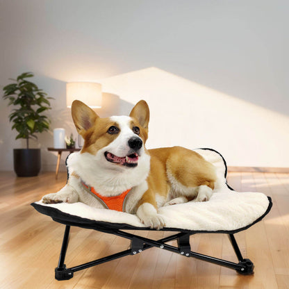 Winter Cozy Elevated Dog Bed | Portable & Foldable Plush Pet Bed | Removable & Washable for Small & Medium Dogs