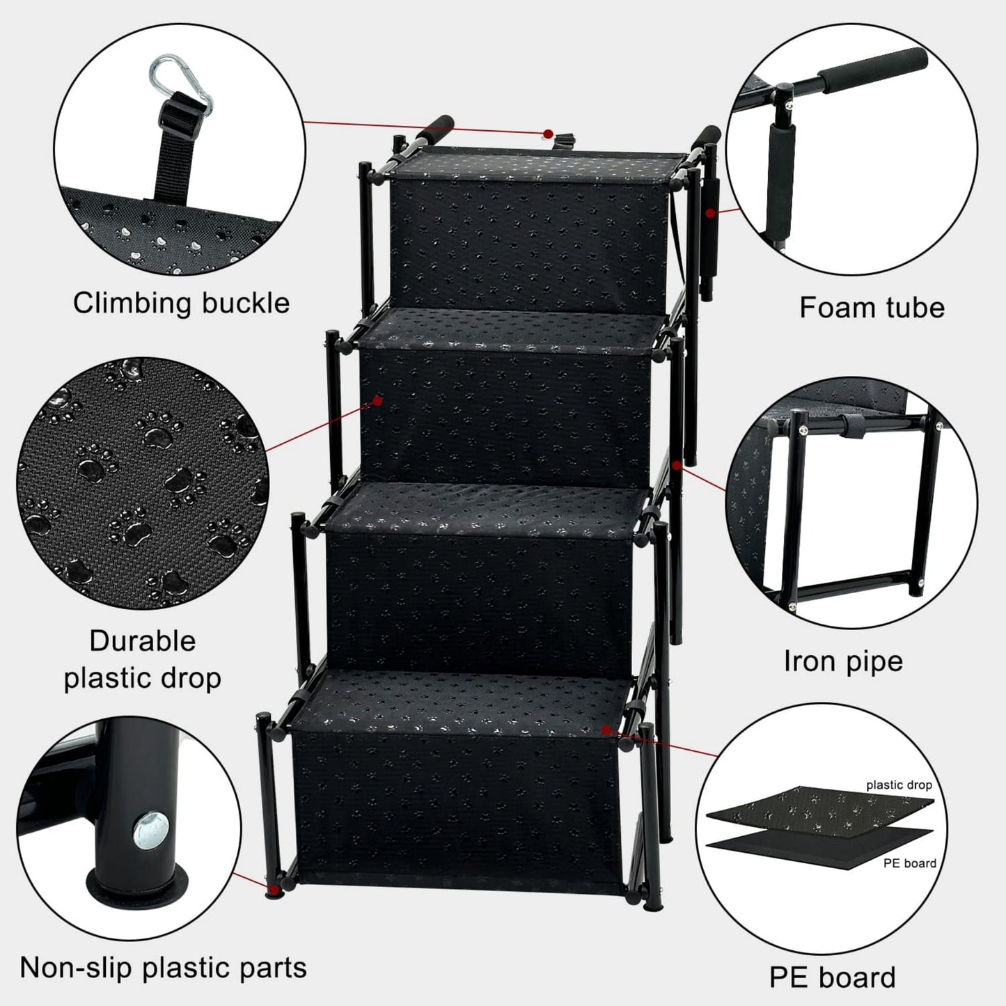 Portable & Foldable Dog Stairs for Cars | Non-Slip Aluminum Pet Ramp | Heavy Duty SUV & Truck Pet Ladder