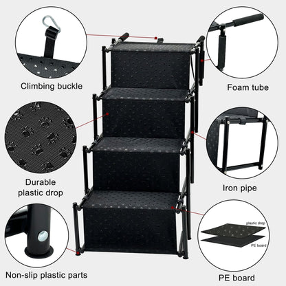Portable & Foldable Dog Stairs for Cars | Non-Slip Aluminum Pet Ramp | Heavy Duty SUV & Truck Pet Ladder