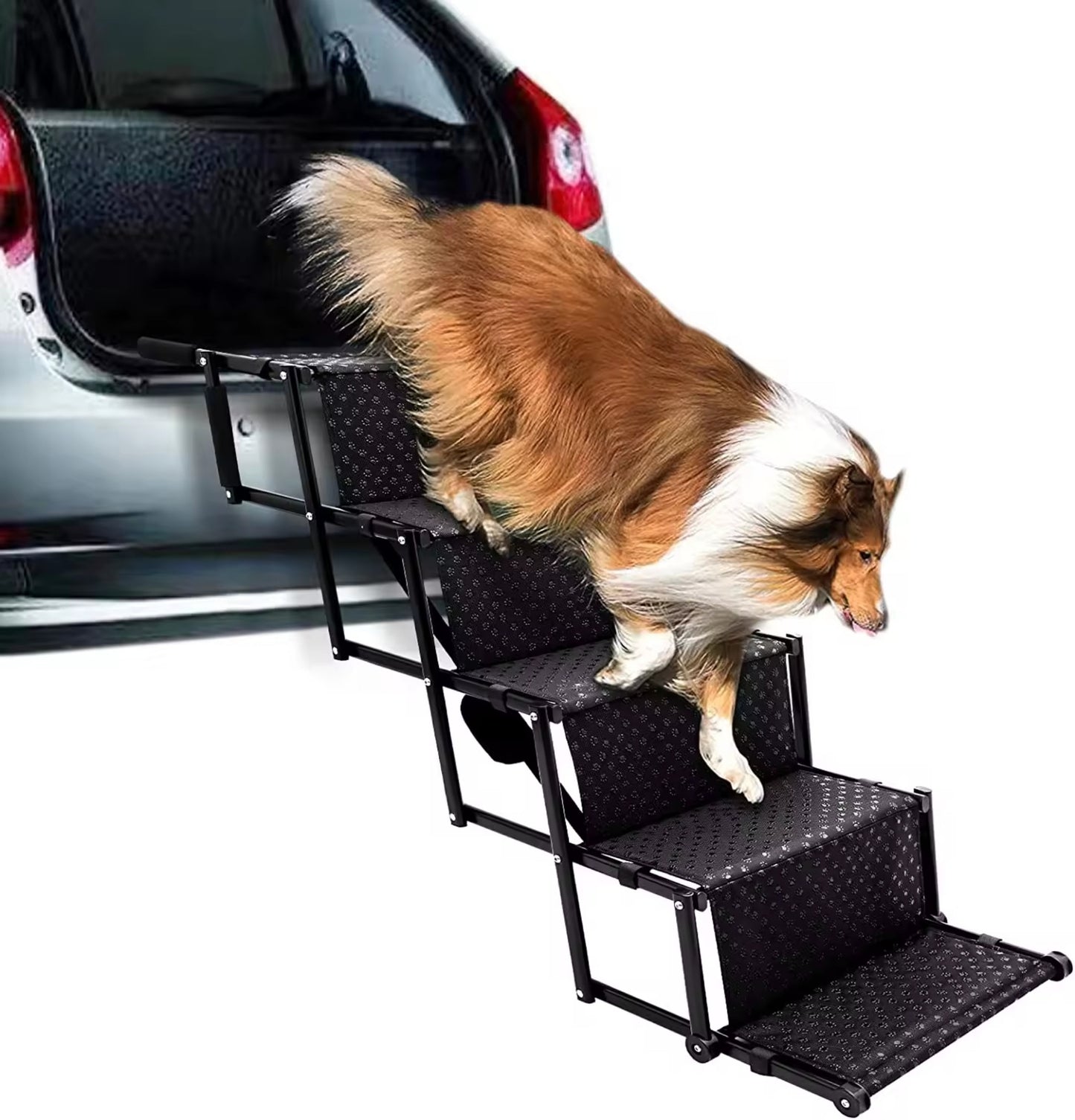 Portable & Foldable Dog Stairs for Cars | Non-Slip Aluminum Pet Ramp | Heavy Duty SUV & Truck Pet Ladder