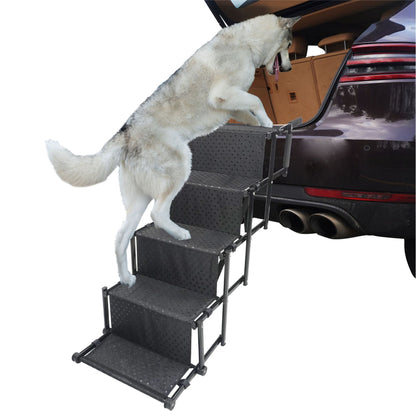 Portable & Foldable Dog Stairs for Cars | Non-Slip Aluminum Pet Ramp | Heavy Duty SUV & Truck Pet Ladder