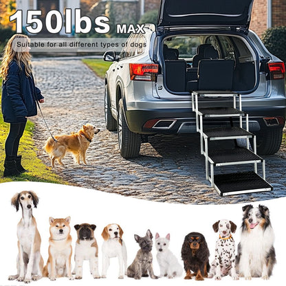 Lightweight Foldable Aluminum Dog Car Ramp | Portable Pet Stairs for Cars, SUVs, Trucks & Home Use