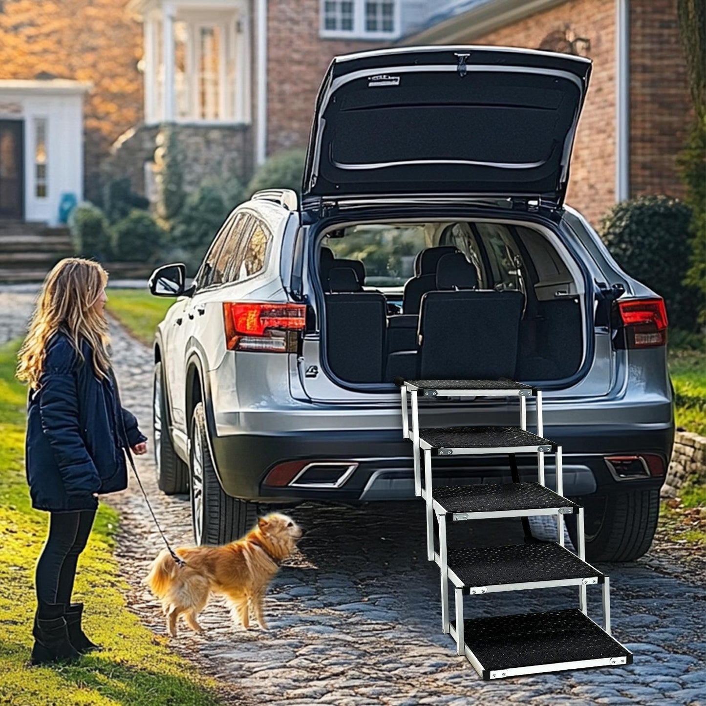 Lightweight Foldable Aluminum Dog Car Ramp | Portable Pet Stairs for Cars, SUVs, Trucks & Home Use