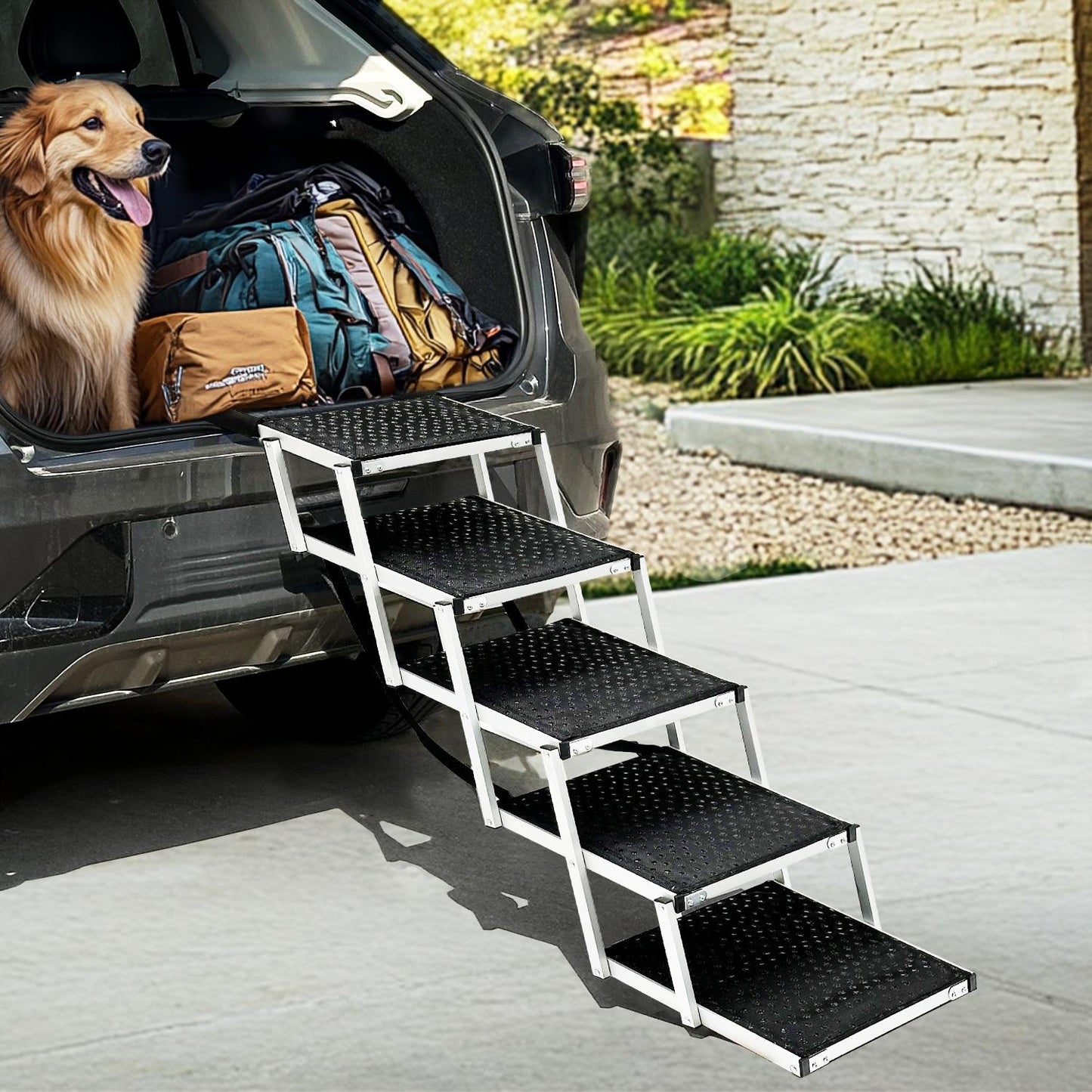 Lightweight Foldable Aluminum Dog Car Ramp | Portable Pet Stairs for Cars, SUVs, Trucks & Home Use