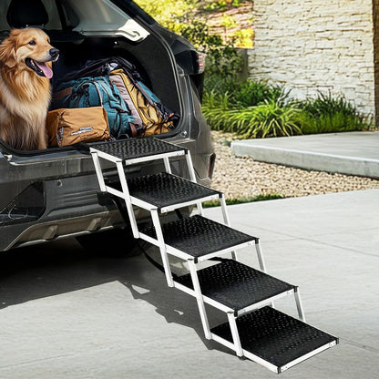 Lightweight Foldable Aluminum Dog Car Ramp | Portable Pet Stairs for Cars, SUVs, Trucks & Home Use
