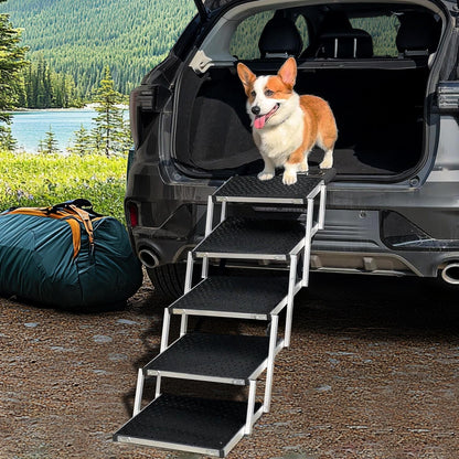 Lightweight Foldable Aluminum Dog Car Ramp | Portable Pet Stairs for Cars, SUVs, Trucks & Home Use
