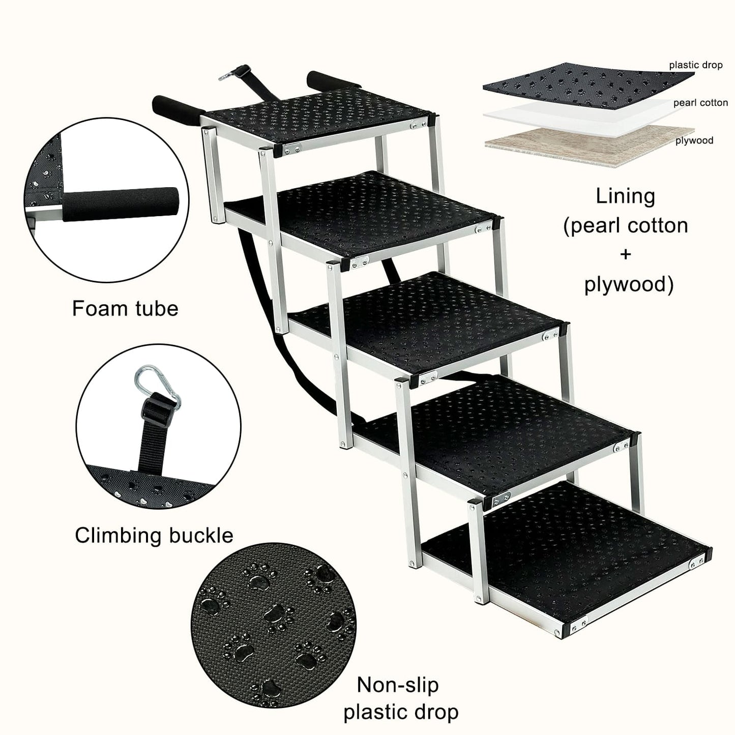 Lightweight Foldable Aluminum Dog Car Ramp | Portable Pet Stairs for Cars, SUVs, Trucks & Home Use