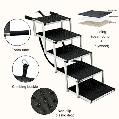 Lightweight Foldable Aluminum Dog Car Ramp | Portable Pet Stairs for Cars, SUVs, Trucks & Home Use