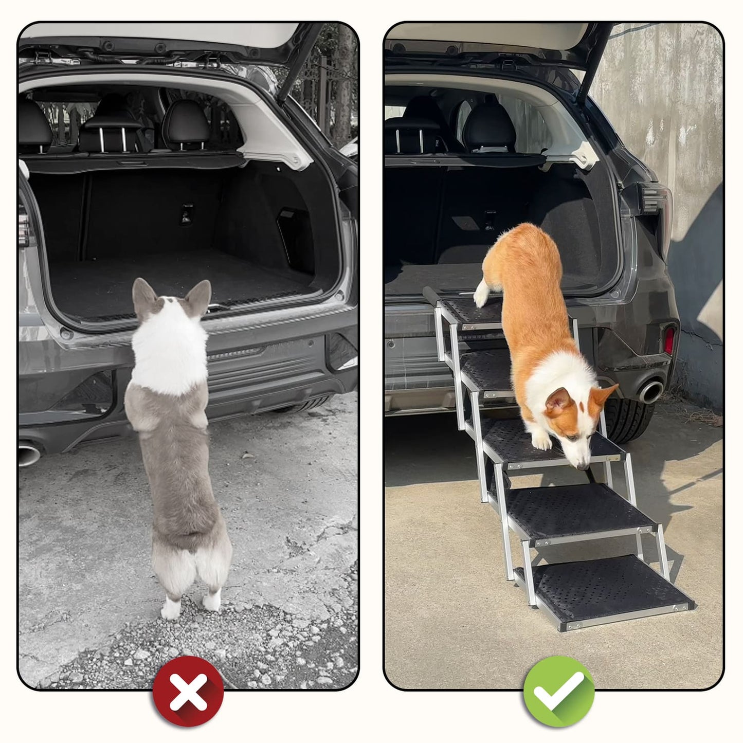 Lightweight Foldable Aluminum Dog Car Ramp | Portable Pet Stairs for Cars, SUVs, Trucks & Home Use