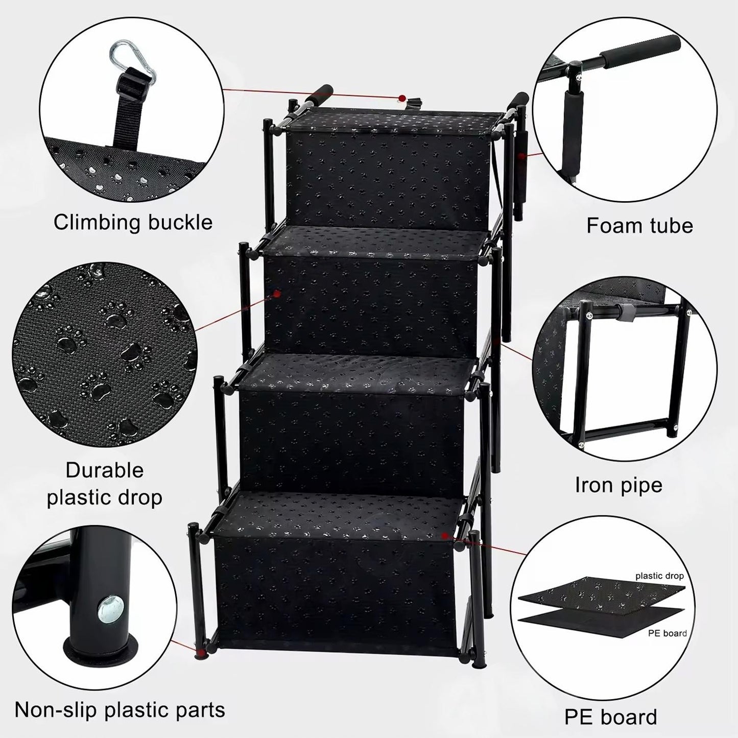Heavy-Duty Folding Dog Stairs – Portable Pet Ramp Ladder for Cars, SUVs & Trucks | Metal Frame, Anti-Slip, Easy Storage