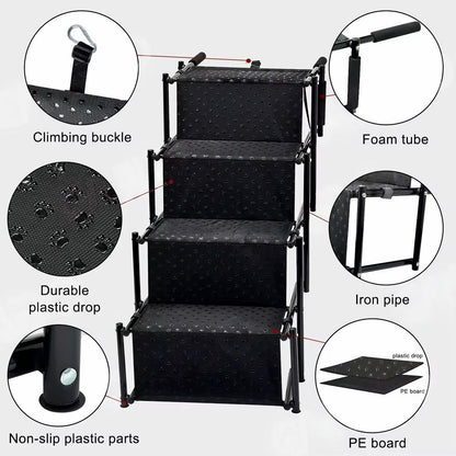 Heavy-Duty Folding Dog Stairs – Portable Pet Ramp Ladder for Cars, SUVs & Trucks | Metal Frame, Anti-Slip, Easy Storage