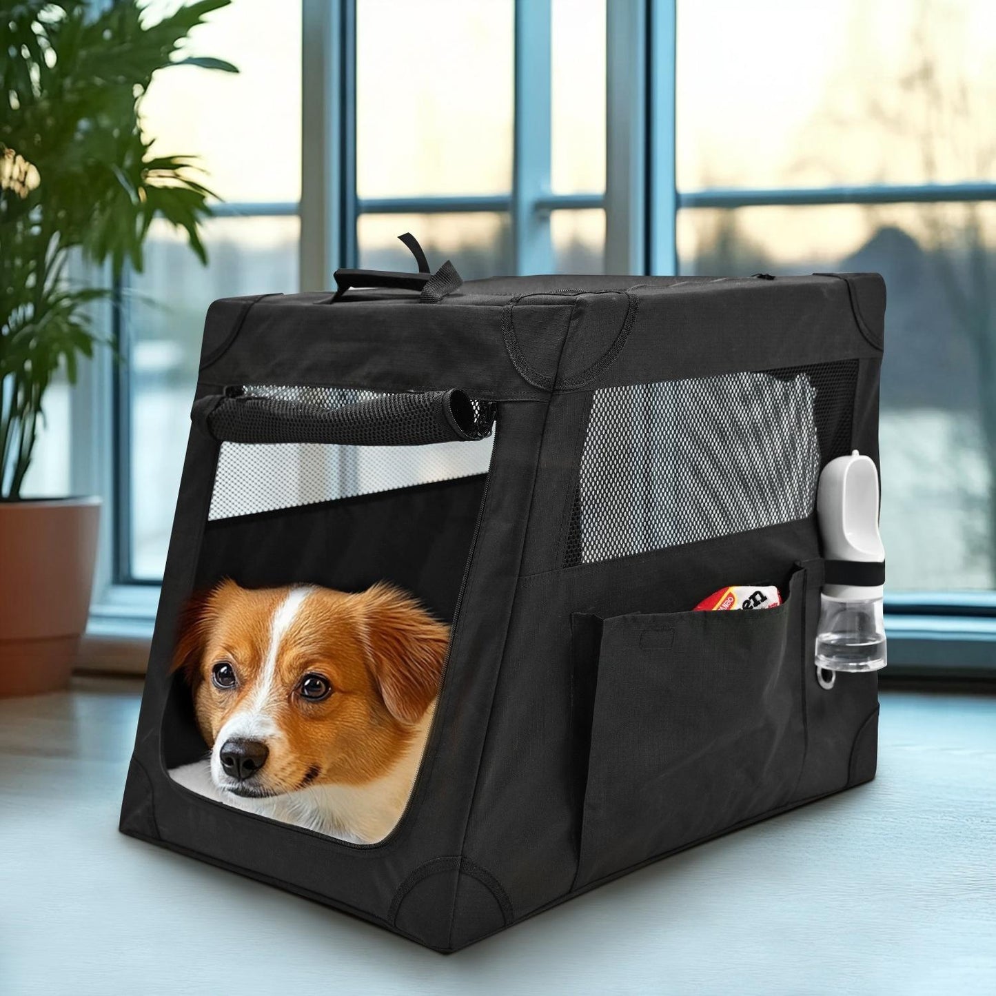 Foldable Car Dog Carrier | Breathable Travel Pet House for Small & Medium Dogs | Portable Indoor Outdoor Pet Crate with Soft Mat
