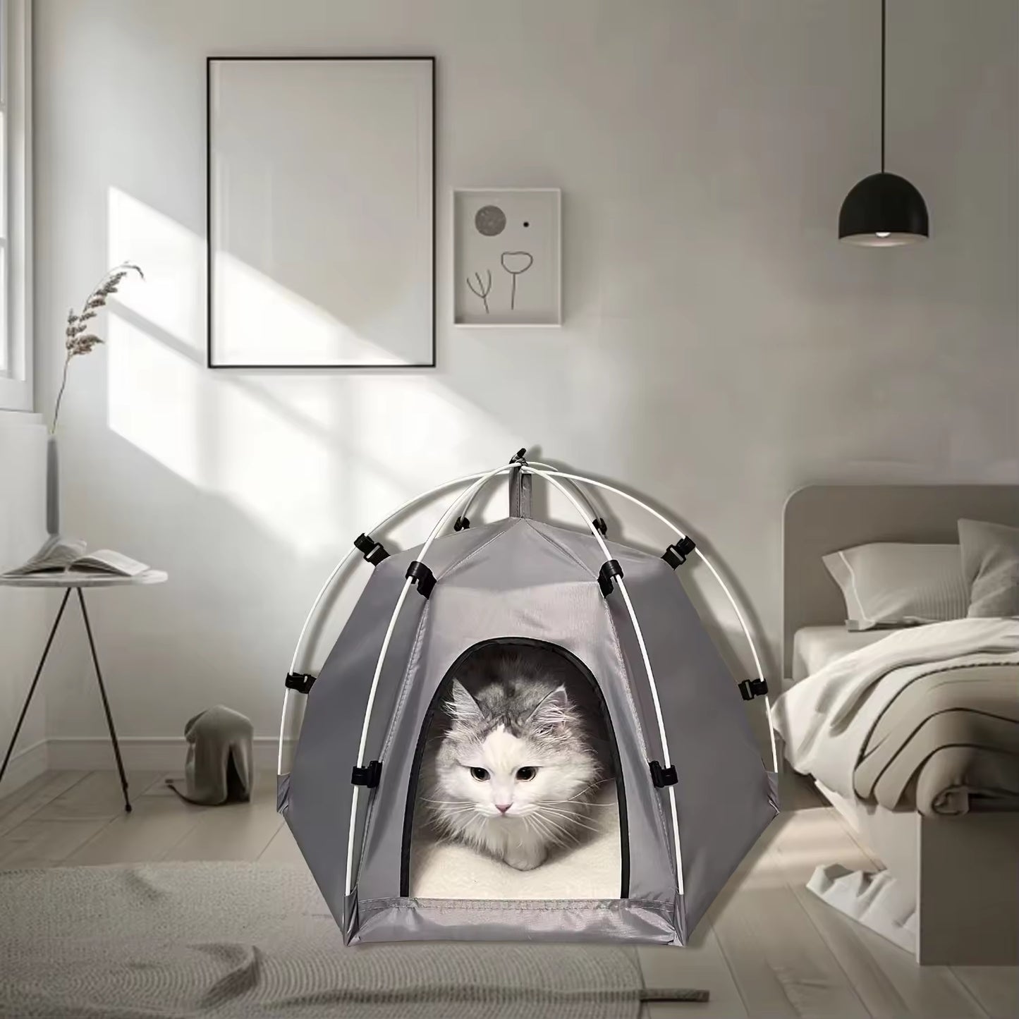 Cozy Winter Cat Tent Bed | Oxford Fabric Semi-Enclosed Indoor Pet House with Removable Cushion | Warm & Durable Pet Shelter for Cats & Small Dogs