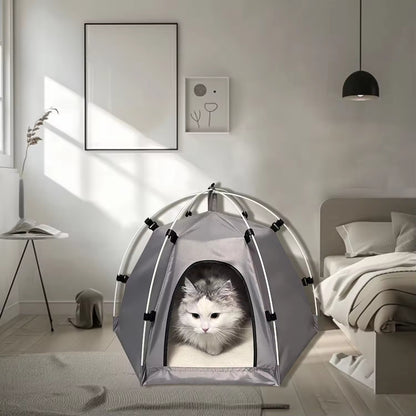 Cozy Winter Cat Tent Bed | Oxford Fabric Semi-Enclosed Indoor Pet House with Removable Cushion | Warm & Durable Pet Shelter for Cats & Small Dogs