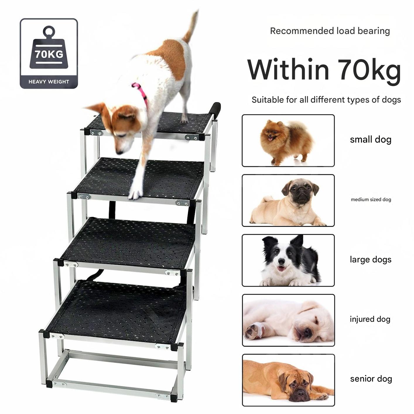 Portable Aluminum Folding Dog Ladder & Pet Stairs for Cars, SUVs, Trucks & Home | Heavy-Duty, Non-Slip, Travel-Friendly Ramp for Large Dogs