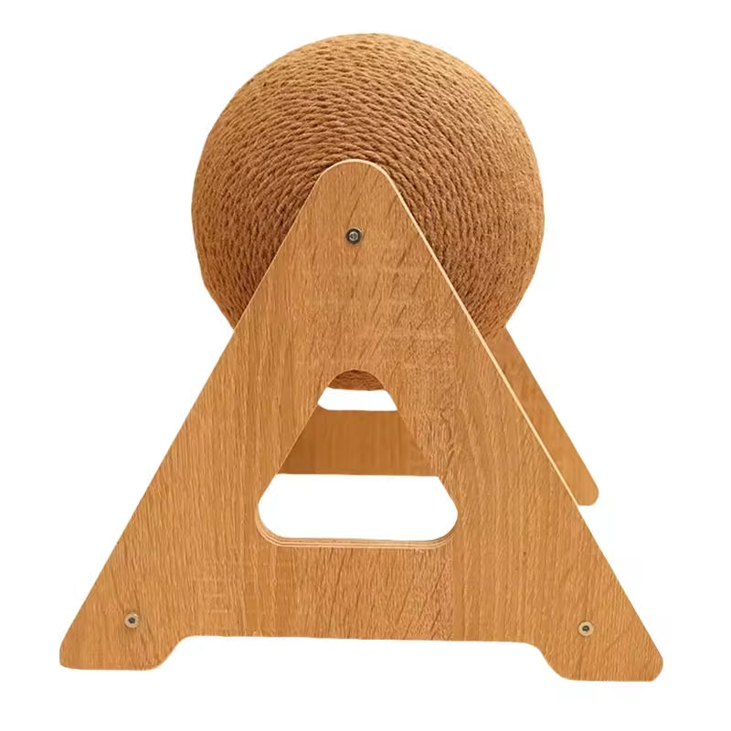 Triangle Cat Scratcher Ball Tower | Sisal Rope Cat Climbing Toy | Durable Cat Scratching Post with Rotating Ball | Interactive Cat Furniture