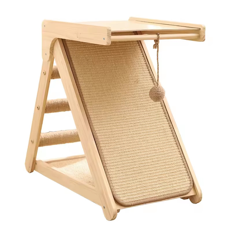 Durable Solid Wood Cat Scratcher & Bed Combo | Foldable Cat Climbing Frame with Sisal Mat | Space-Saving Cat Tree & Play Tower for Cats
