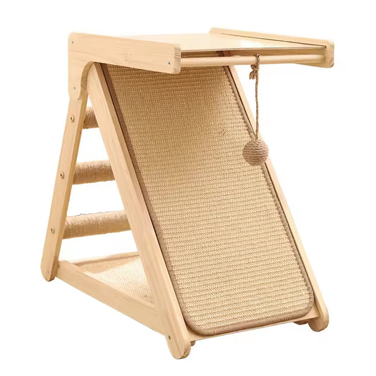 Durable Solid Wood Cat Scratcher & Bed Combo | Foldable Cat Climbing Frame with Sisal Mat | Space-Saving Cat Tree & Play Tower for Cats