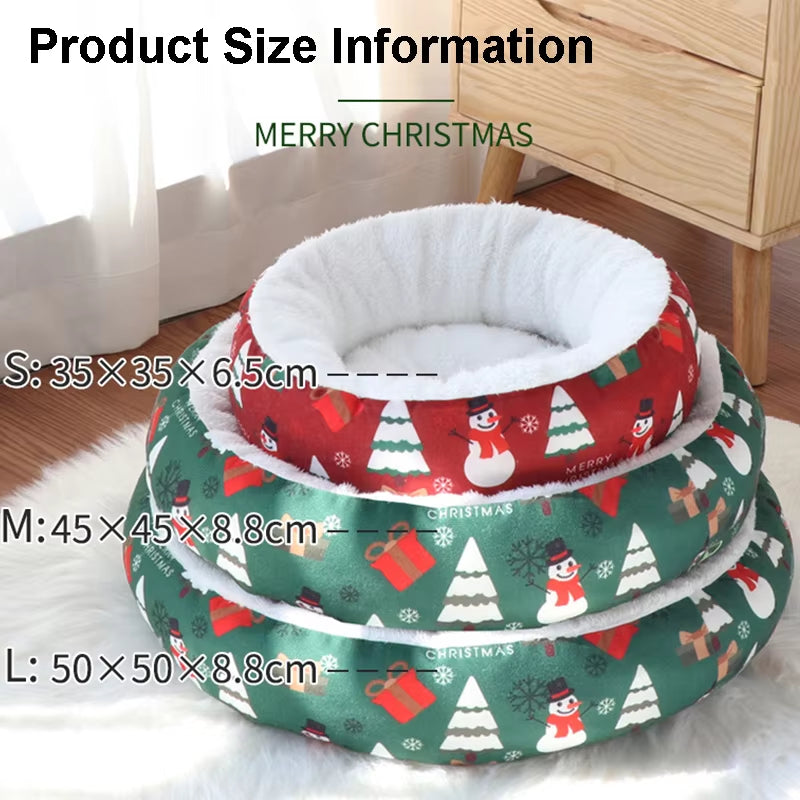 Christmas Pet Bed Round Nest | Warm Winter Dog & Cat Bed | Soft Plush Holiday Pet Cushion | Anti-Slip & Thickened Cozy Mat