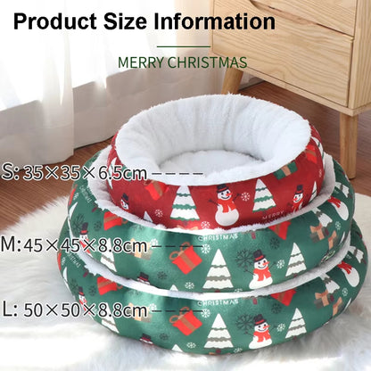 Christmas Pet Bed Round Nest | Warm Winter Dog & Cat Bed | Soft Plush Holiday Pet Cushion | Anti-Slip & Thickened Cozy Mat