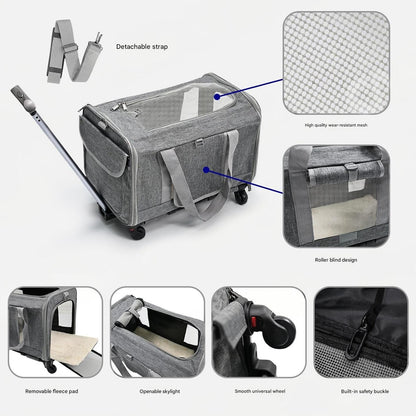 Portable Pet Stroller for Small Dogs Cats | Breathable Pet Carrier with Telescoping Handle; 360° Wheels | Pet Trolley for Travel and Outdoor Adventures