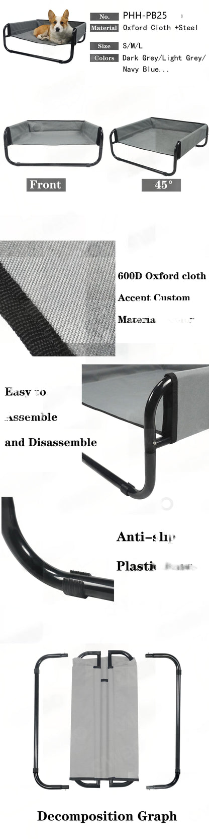 Sofa-Style Elevated Dog Bed | All-Season Oxford Fabric Pet Cot | Raised Camping Dog Lounger for Medium & Large Dogs