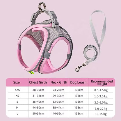 Adjustable Vest Dog Harness with Leash – Escape-Proof & Comfortable for Small Dogs & Cats