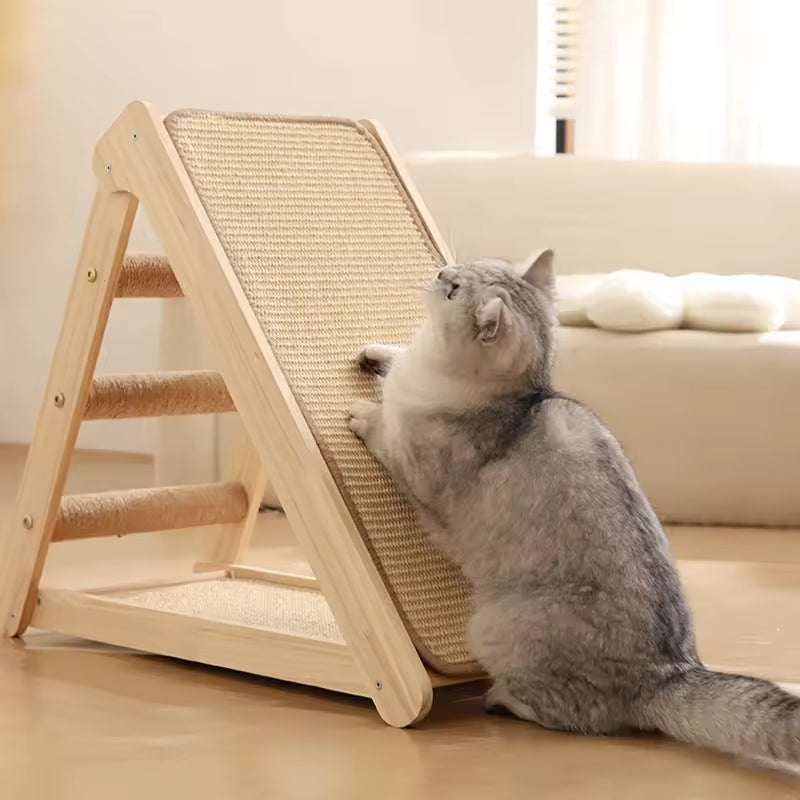 Durable Solid Wood Cat Scratcher & Bed Combo | Foldable Cat Climbing Frame with Sisal Mat | Space-Saving Cat Tree & Play Tower for Cats