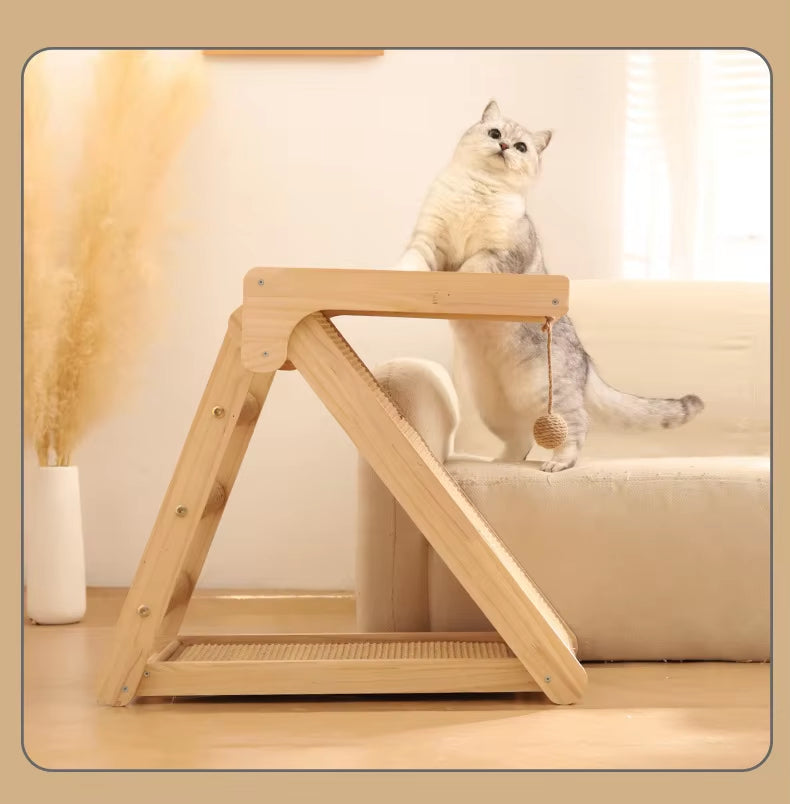 Durable Solid Wood Cat Scratcher & Bed Combo | Foldable Cat Climbing Frame with Sisal Mat | Space-Saving Cat Tree & Play Tower for Cats