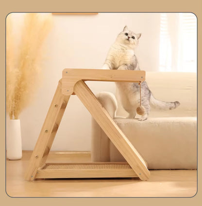Durable Solid Wood Cat Scratcher & Bed Combo | Foldable Cat Climbing Frame with Sisal Mat | Space-Saving Cat Tree & Play Tower for Cats