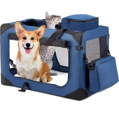 Breathable Foldable Pet Travel Carrier | Large Portable Dog & Cat Crate for Outdoor Trips & Car Use