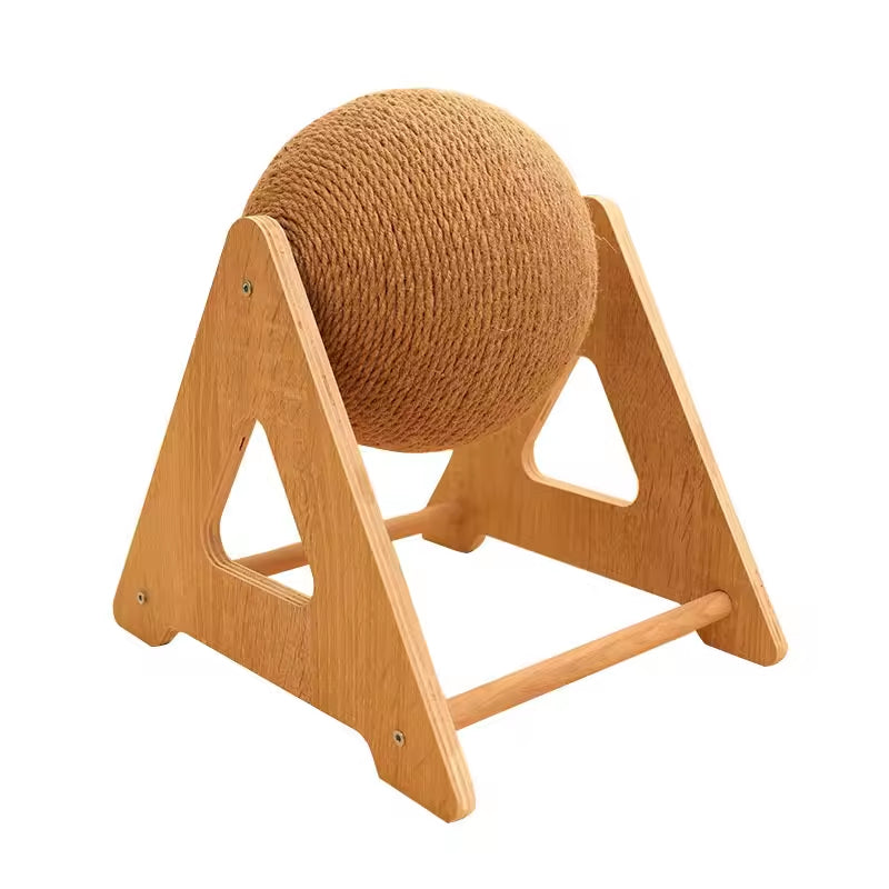 Triangle Cat Scratcher Ball Tower | Sisal Rope Cat Climbing Toy | Durable Cat Scratching Post with Rotating Ball | Interactive Cat Furniture