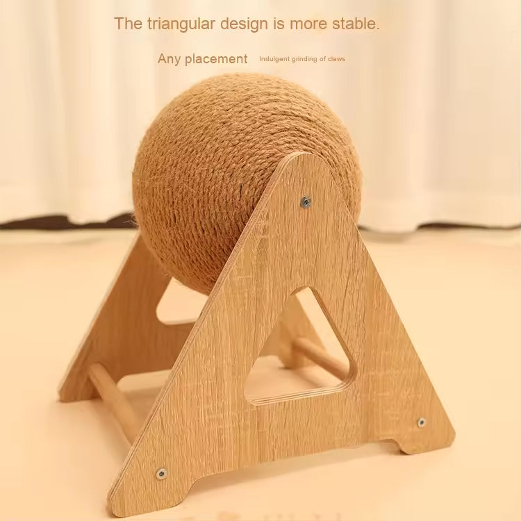 Triangle Cat Scratcher Ball Tower | Sisal Rope Cat Climbing Toy | Durable Cat Scratching Post with Rotating Ball | Interactive Cat Furniture