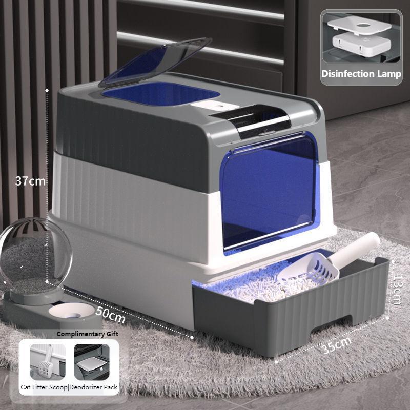 Multi-Function Drawer Cat Litter Box with UV Sterilizer | Enclosed & Odor-Free for Large Cats, Pet Shops & Veterinary Use